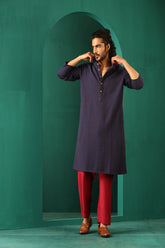 Truebrowns Men'S Navy Dobby Textured Kurta
